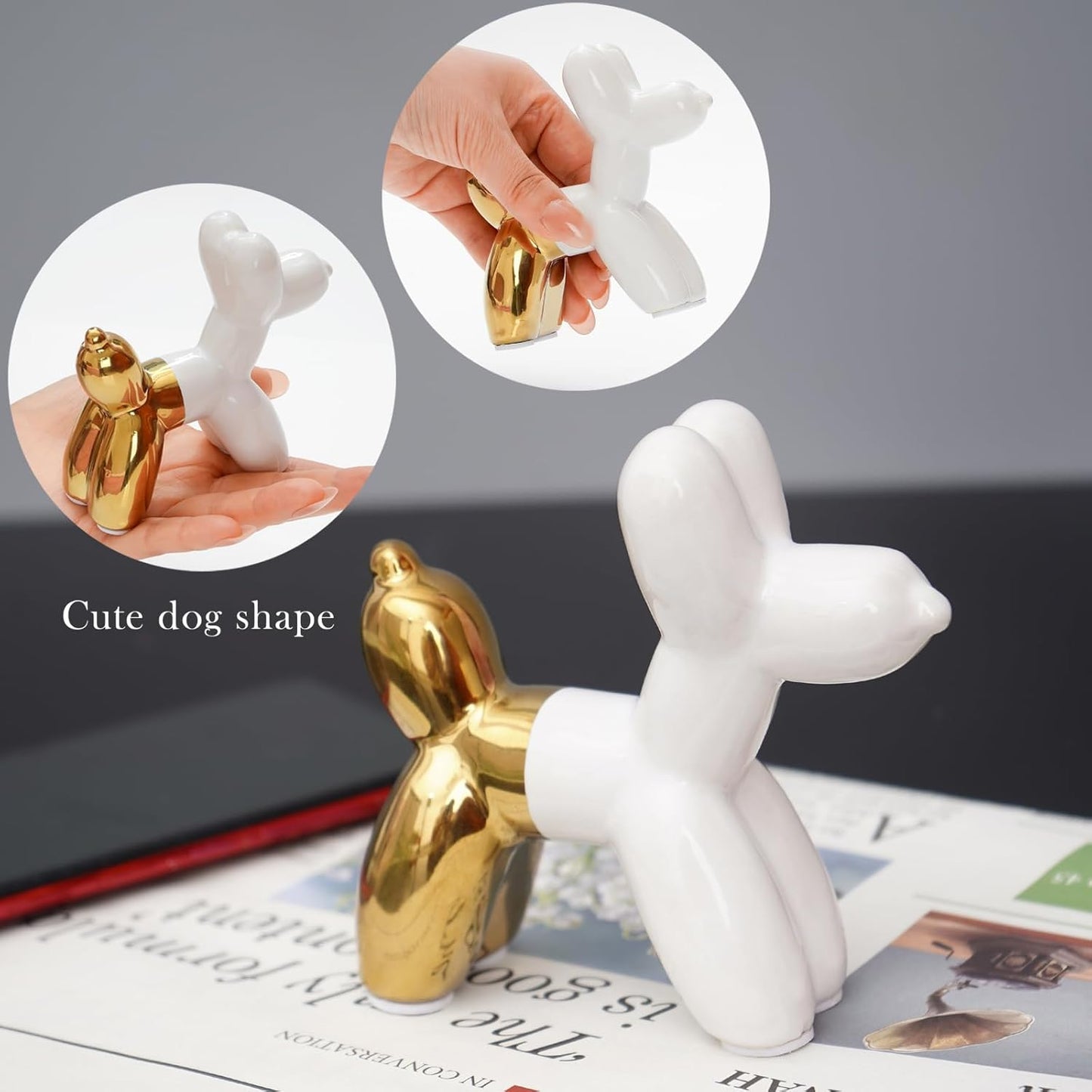 Notakia Cute Ceramics Balloon Dog Statue Crafts Gold Living Room Desktop Decorations,Handmade Modern Small Ceramic Animal Statue Ornament Gold Home Decor Accents
