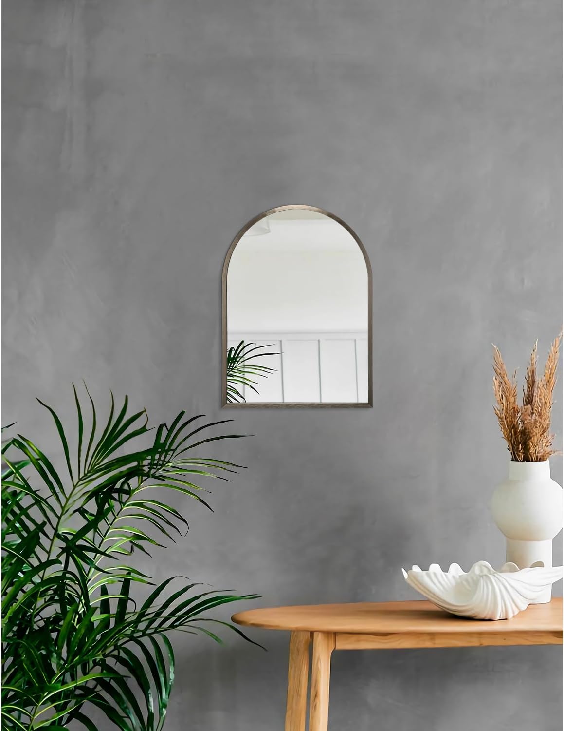 Black Arched Wall Mirror Aluminum Alloy Frame Bathroom Mirror Brushed Metal Vanity Wall Mounted Mirror for LivingRoom Bedroom Entryway Room Home Decor 16"x12"