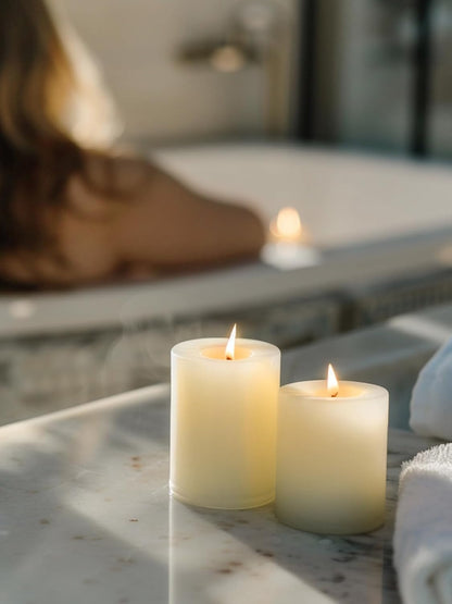 Ashlux 3x4 Inch White Pillar Candles, Set of 3 Wax, 56 Hours Long Burning, Unscented and Dripless Pillar Candles Bulk for Christmas Lights, Wedding, Parties, Spas, Home Decorative