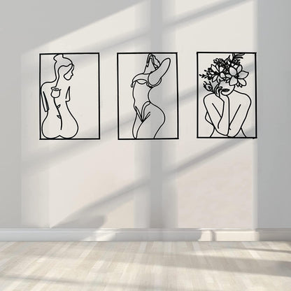 Glamativity 4 Pack Gold Wall Art Decor, Minimalist Single Line Real Metal Wall Art, Woman's Body Shape Abstract Wall Art (Gold Classic Style, 17 x 11.8'')