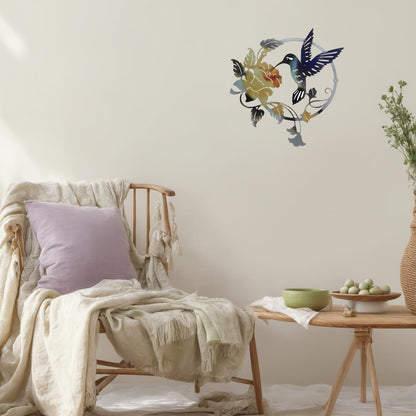 Zoihet Round Metal Bird Wall Art Decor - Hummingbird Wall Art Silhouette for your patio, garden, and fence Art Decor, Bird Wall Silhouette Indoor and Outdoor Hanging (Red)