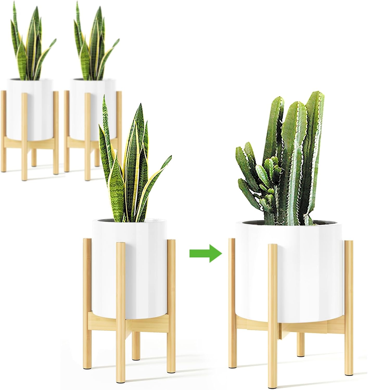 MUDEELA Plant Stand for Indoor Plants: Adjustable Width Fits 8–12 Inch Pots - Mid Century Modern Bamboo Plant Stand - 14.5 Inch Single Tier Small Floor Plant Holder, Dark Brown, 1 Pack (Without Pot)