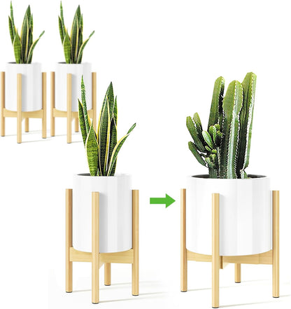 MUDEELA Plant Stand for Indoor Plants: Adjustable Width Fits 8–12 Inch Pots - Mid Century Modern Bamboo Plant Stand - 14.5 Inch Single Tier Small Floor Plant Holder, Dark Brown, 1 Pack (Without Pot)
