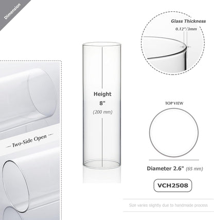 WGVI Hurricane Candle Holder Sleeve, Wide 4", Height 8", Clear Glass Cylinder Candleholder, Chimney Tube, Open Ended Candle Shade, 1 Piece - Colors B