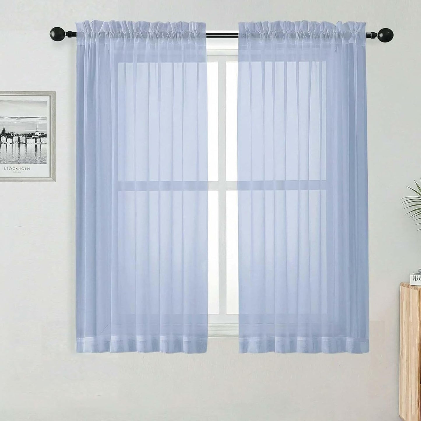 OWENIE Sheer Curtains 84 inches Long 2 Panels Set for Living Room/Bedroom, Rod Pocket Voile Sheer Panel Drapes, White, 2pcs, Each 42" W x 84" L - Colors A