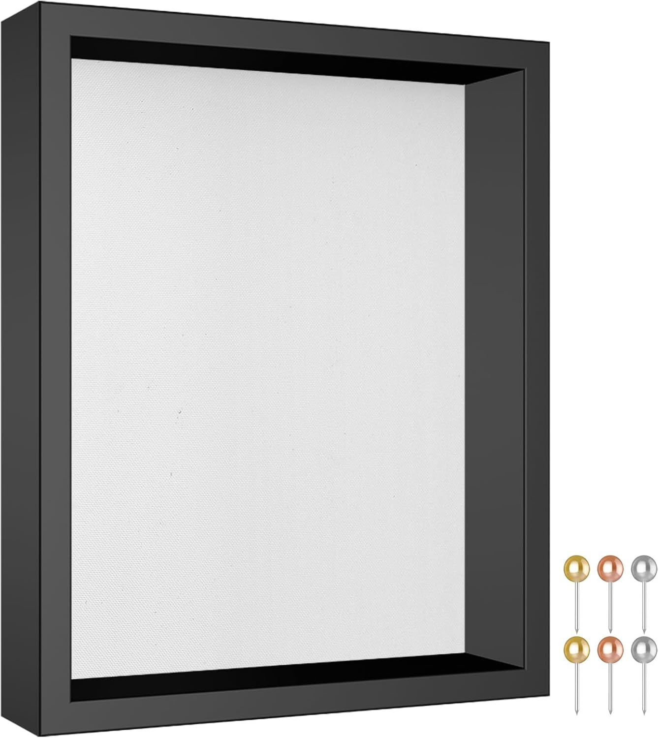 Califortree 8x8 Shadow Box Frame with Soft Linen Back - Push Pins Included, Memory Box Display Case for Flower, Tickets and 3D Items, Black