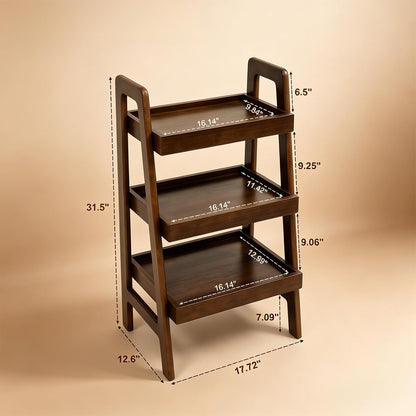 Haotian Solid Wood Ladder Shelf, 3-Tier Walnut Ladder Bookshelf, Small Open Storage Shelf with Anti-Slip Edges, Compact Narrow Bookshelf for Small Spaces, Bedside Table DJ-FRG001