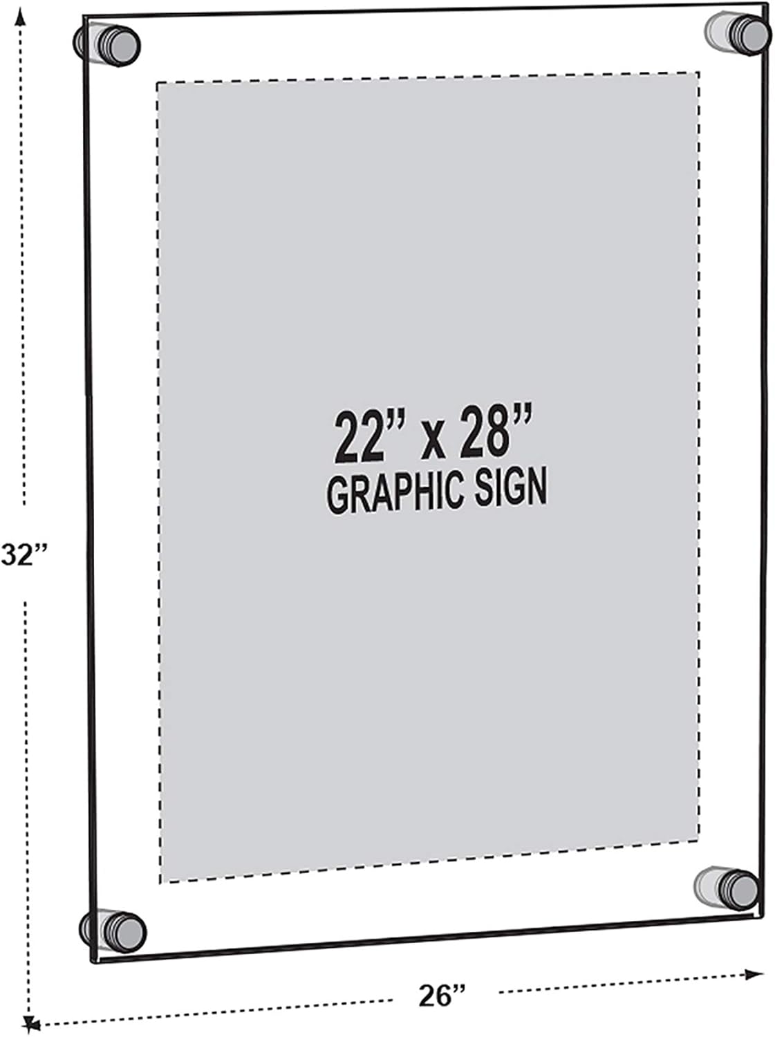 Azar Displays,105536, Floating Acrylic Wall Frame with Silver Hardware Stand Off Caps, Clear Hanging Photo Frame Display Mount with Frameless Border, Glass-Like Frame for Large Prints, 24" x 36"