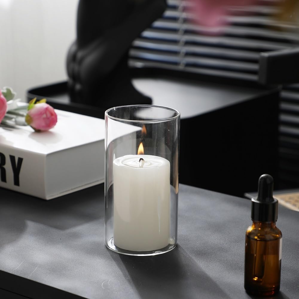 24 Pcs White Pillar Candles and Glass Candle Holders Cylinder Candle Vases for Pillar Candles Hurricane Candle Holders Set for Wedding Party, Event, Home Office Decor