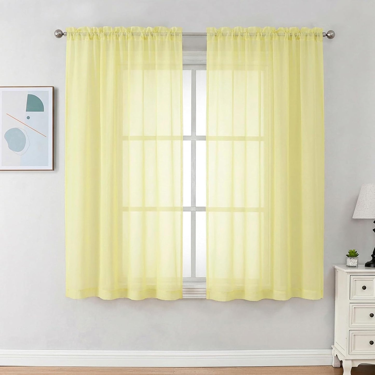Chyhomenyc Sheer White Valances for Windows 2 Pack, Small Window Curtains for Living Room Bathroom Cafe Laundry Basement, Modern Top Dual Rod Pocket Voile Curtain, 42W x 14L inches, White - Colors A