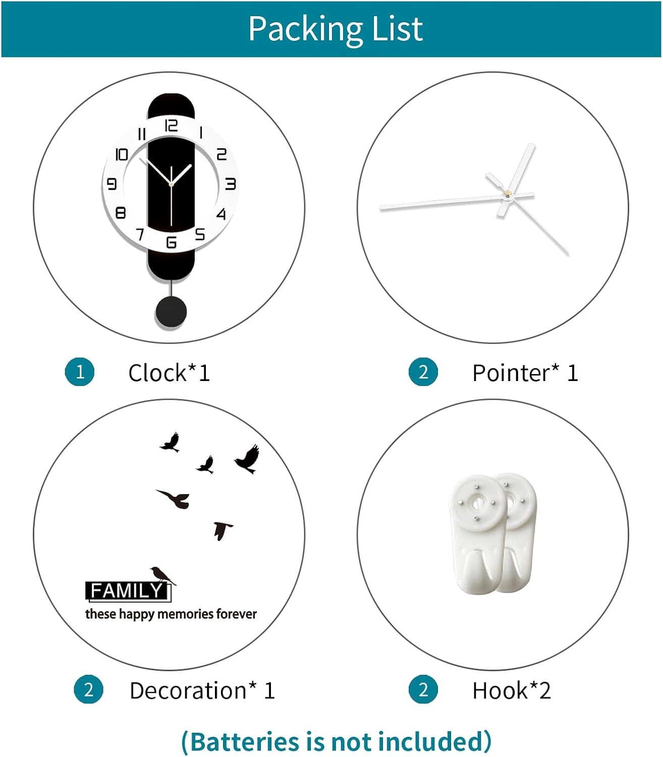 Decorative Wall Clock for Living Room Decor Large Modern Wall Clocks with Pendulum Battery Operated for Bedroom Office Kitchen Home Small Black Silent Wall Clock Non Ticking 11.8*22.4 Inch