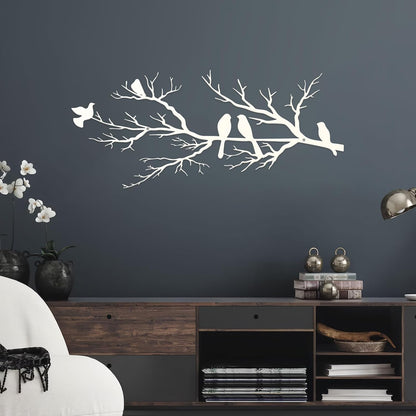 Metal Birds Wall Art, Metal Vivid Birds on Branch Silhouette Wall Decor Black Leaves with Bird Outdoor Hanging Wall Sculpture for Home Balcony Garden(Large)