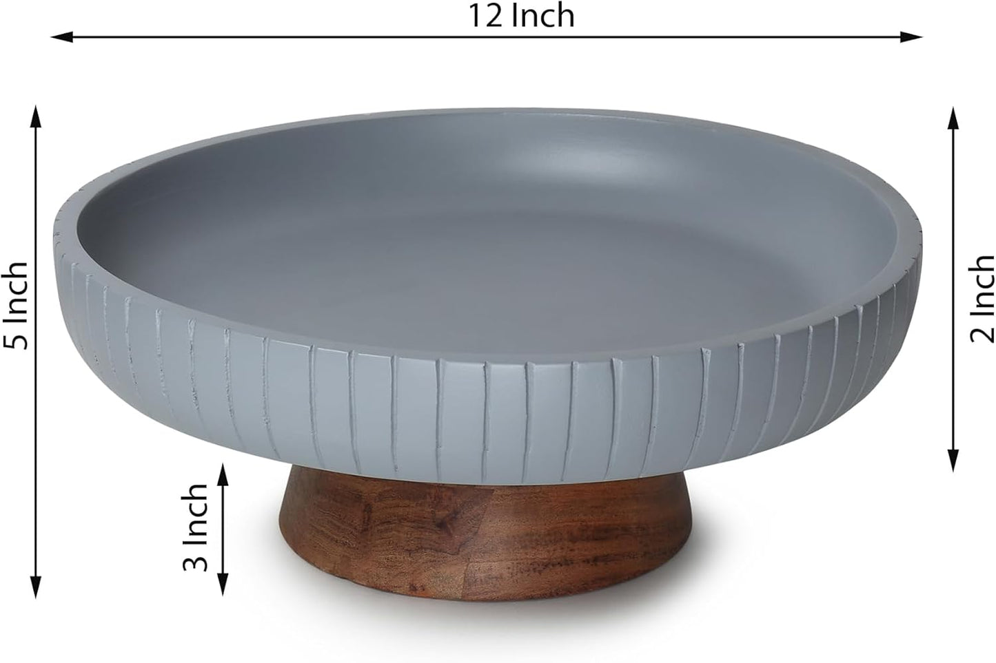 Mango Wood fruit bowl, Decorative black bowl with natural finish pedestal | 12" dia | Dual tone look | Use as Centerpiece for kitchen counter or dining table (Black)