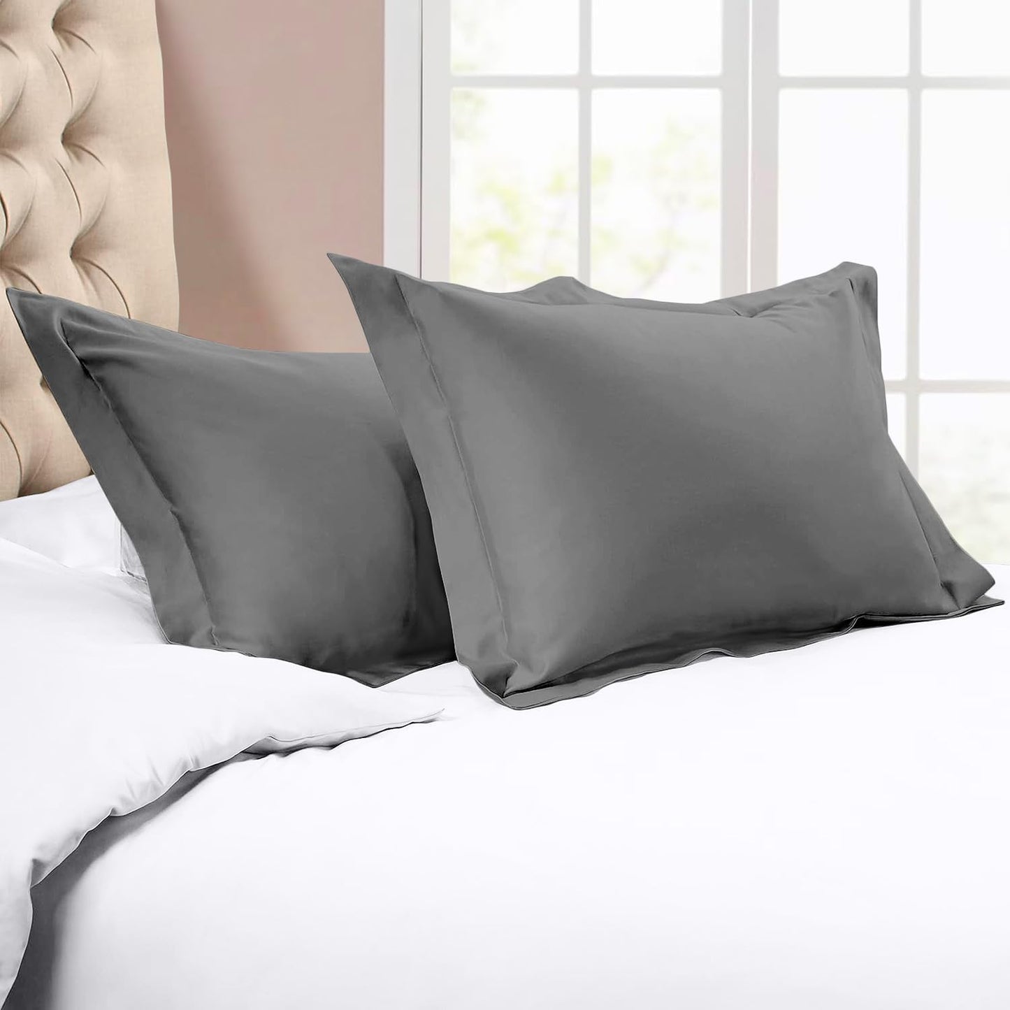 Euro Sham Covers 26x26 Set of 2 White 600 Thread Count 100% Egyptian Cotton Pack of 2 Euro 26x26 Pillow Covers Cushion Cover Cases Soft Skin Friendly European Size Decorative Square Pillow Shams