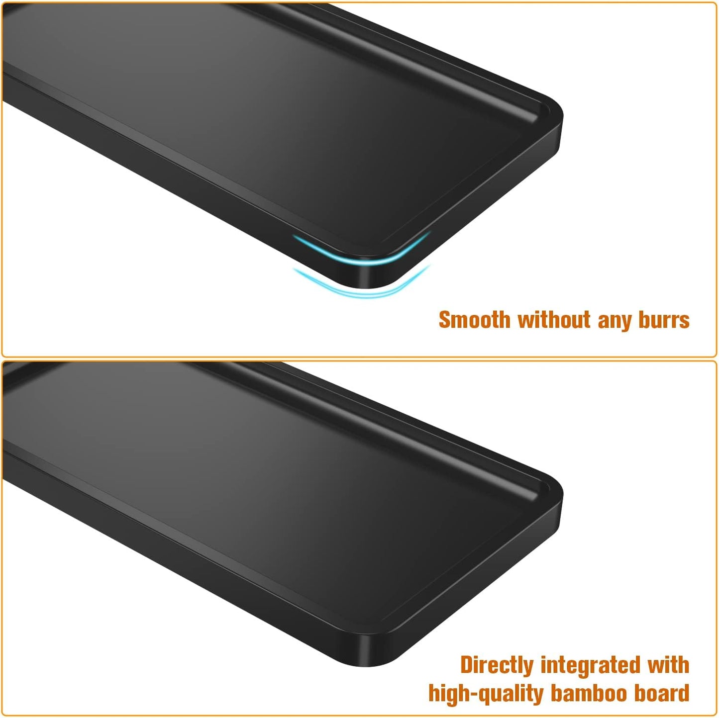 Bathroom Vanity Tray for Countertop - Bamboo Organizer Tray for Dresser Tops, Toilet, Perfume Small Decorative Tray Wood Tray for Home Decoration 11.81” L x 6.1” W x 0.79” H Black