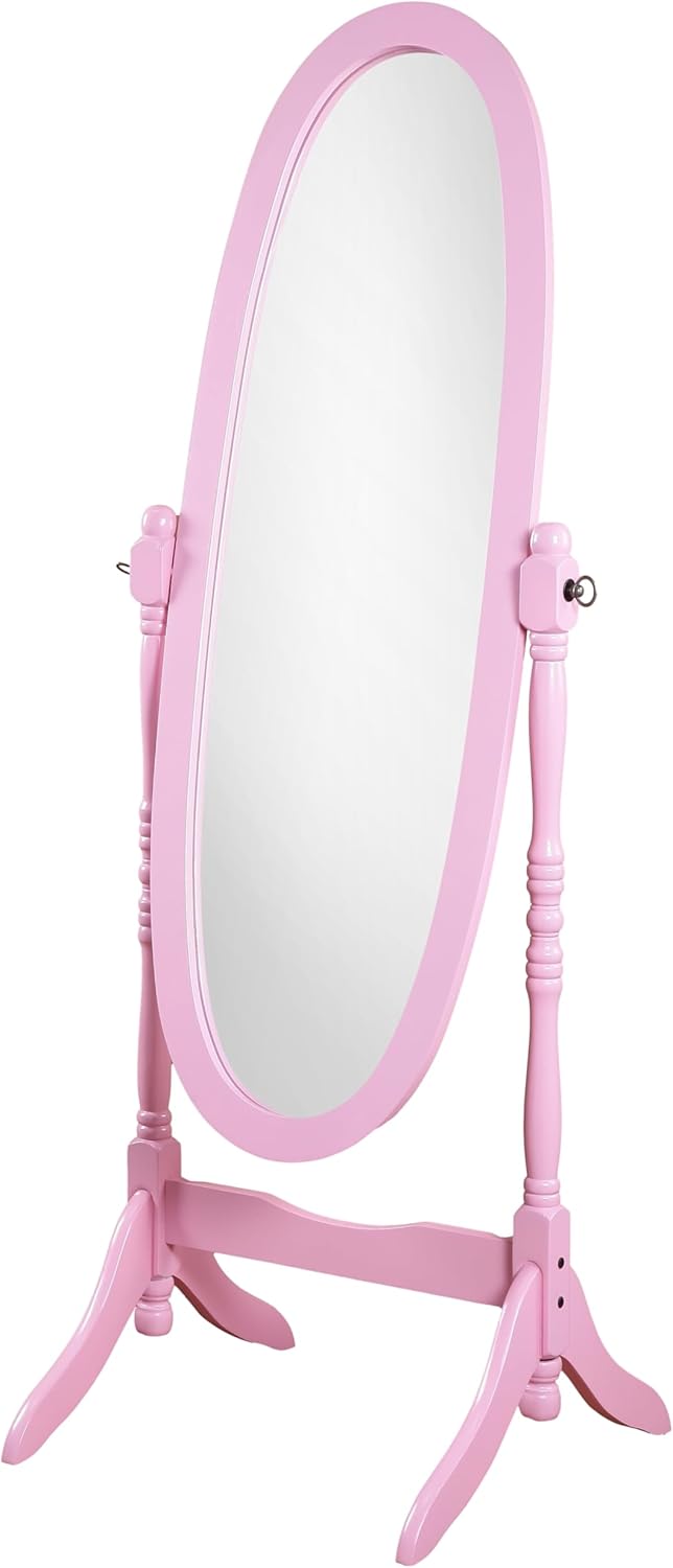 Roundhill Furniture Traditional Queen Anna Style Wood Floor Cheval Mirror, Cherry Finish