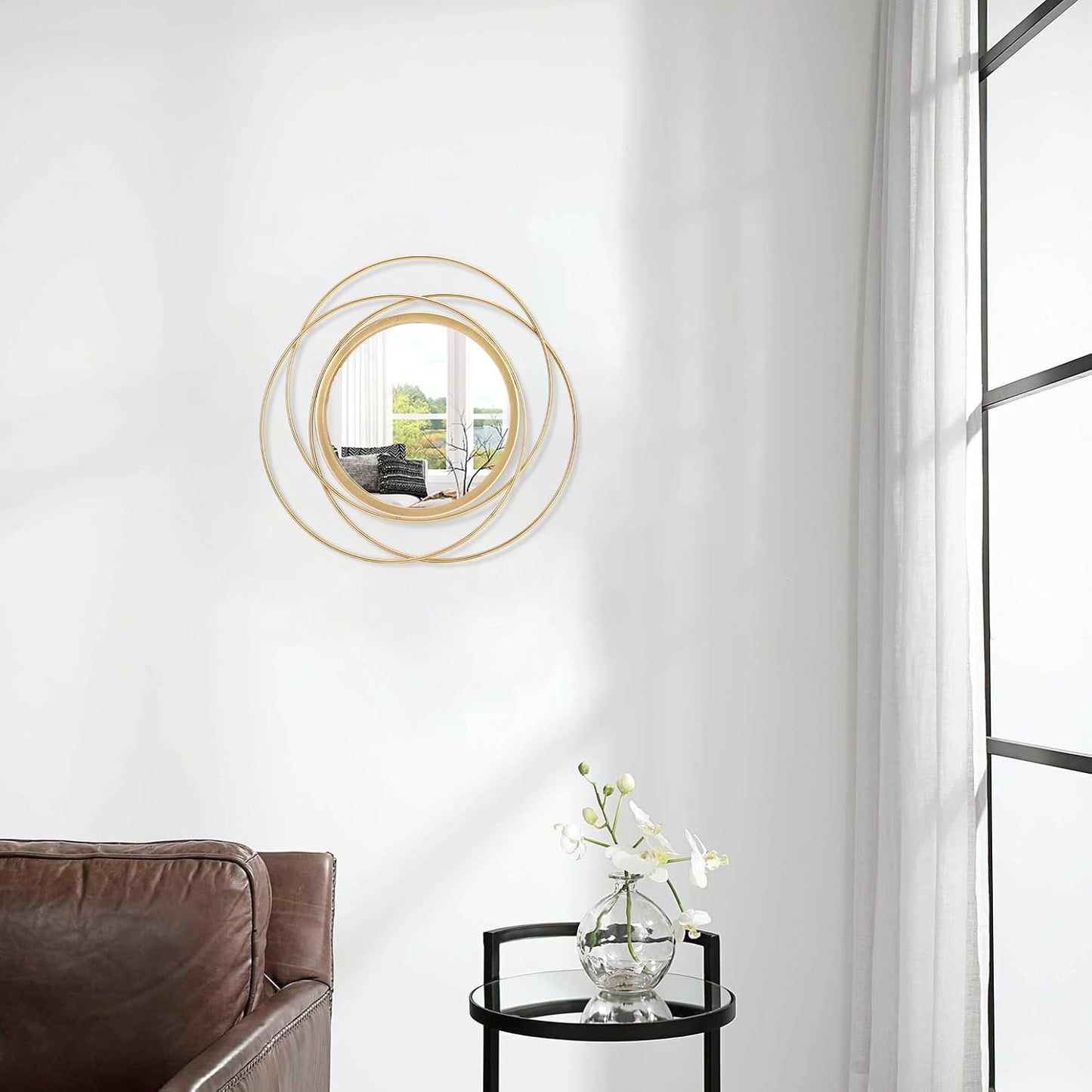Gold Sunburst Mirrors for Wall Decorative Metal Round Art Mirrors Large Wall Decor Hanging Mirror for Bathroom Bedroom Living Room Vanity Entryway 16"
