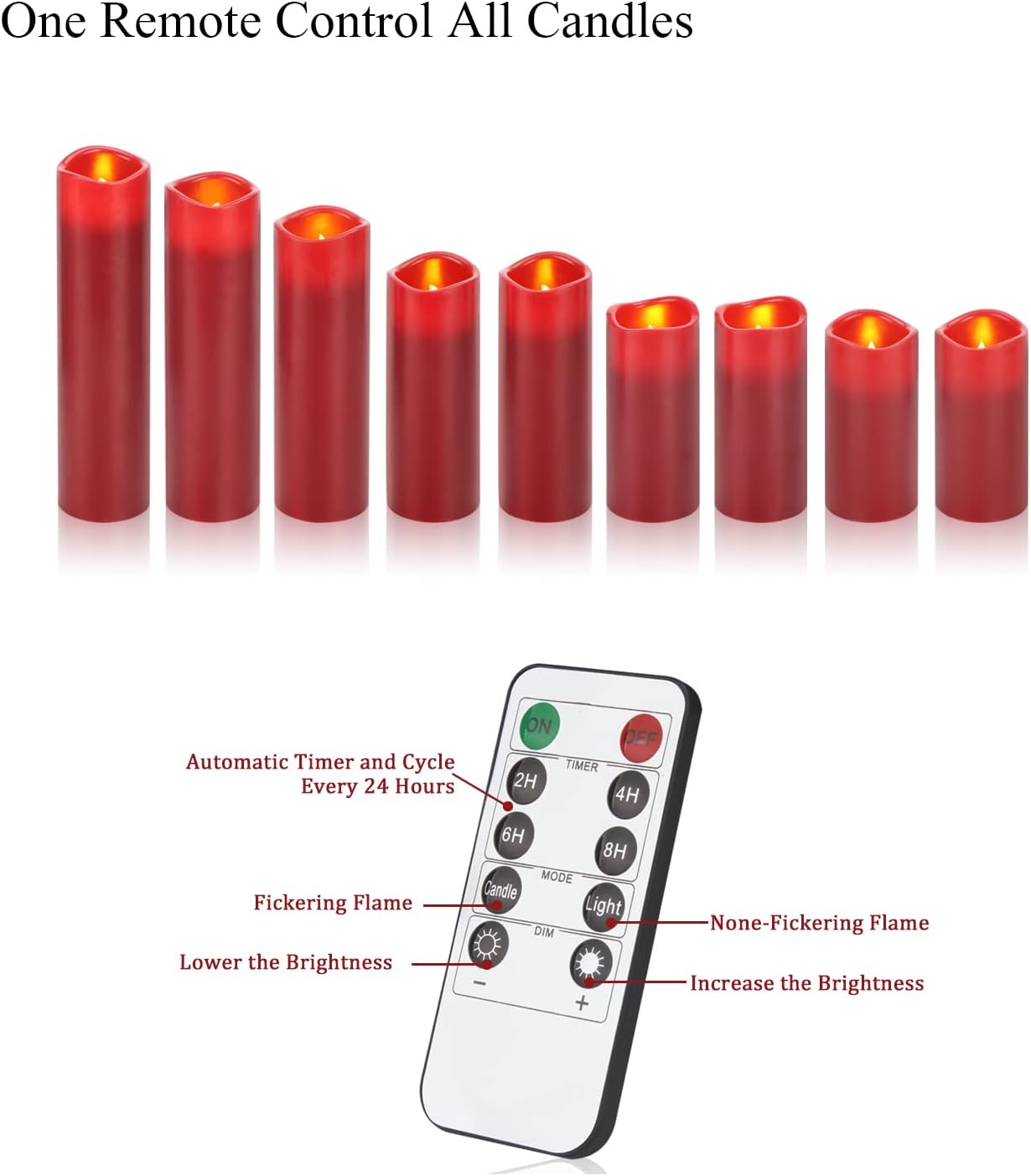 Vinkor Flameless Candles Battery Operated Candles Real Wax Pillar LED Candles with 10-Key Remote and Cycling 24 Hours Timer (Ivory 4" 5" 6" 7" 8" 9")