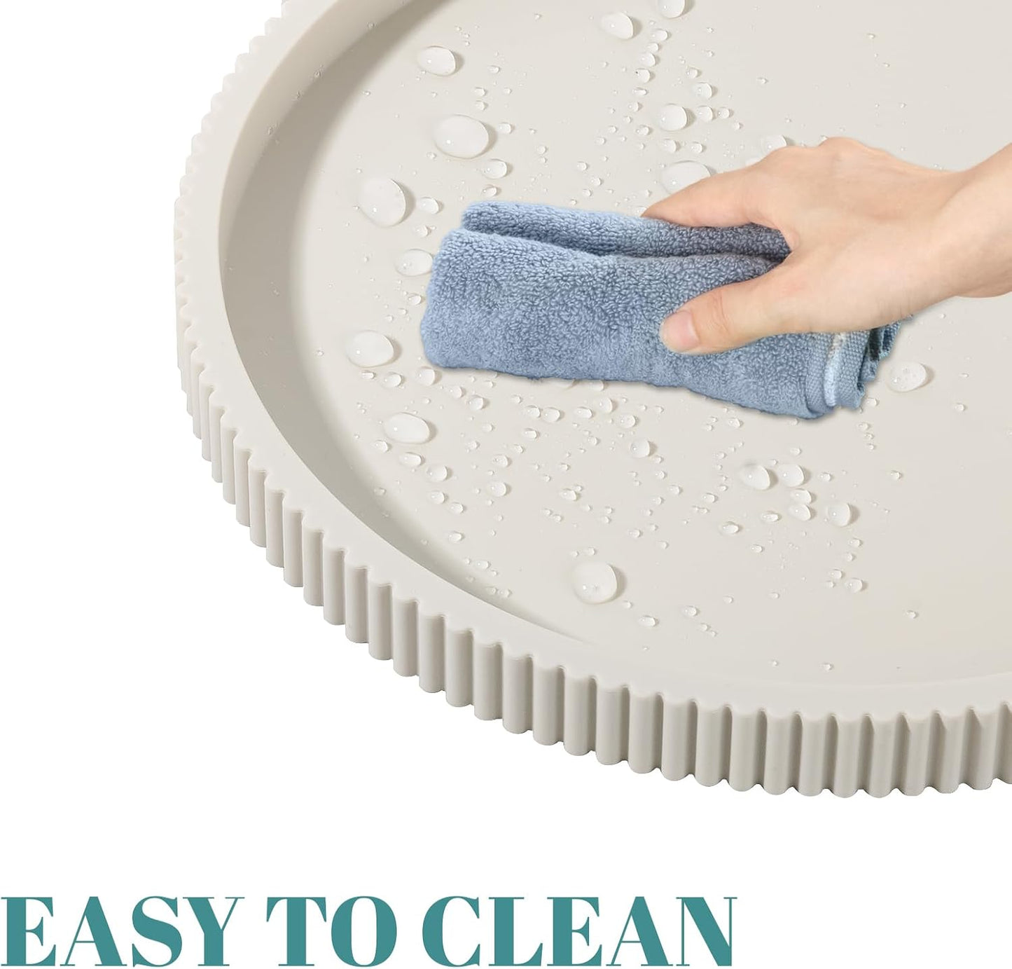 Silicone Bathroom Tray Round Kitchen Counter Organizer Decorative Vanity Accessories Coffee Table Decor for Perfume, Candle, Soap Dish, 9 Inch, Black