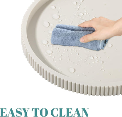 Silicone Bathroom Tray Round Kitchen Counter Organizer Decorative Vanity Accessories Coffee Table Decor for Perfume, Candle, Soap Dish, 9 Inch, Black