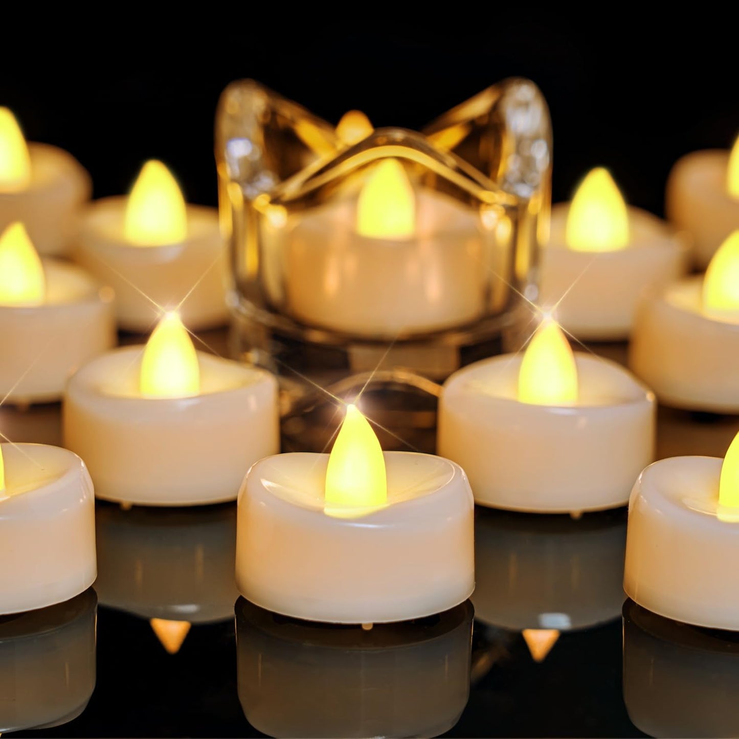 merrynights LED Candles, Tea Lights Candles Battery Operated Bulk, 50-Pack Long-Lasting 200 Hours Flameless Tealight Candles, Realistic Tea Lights for Christmas Halloween Wedding, 1.5'' D X 1.25'' H