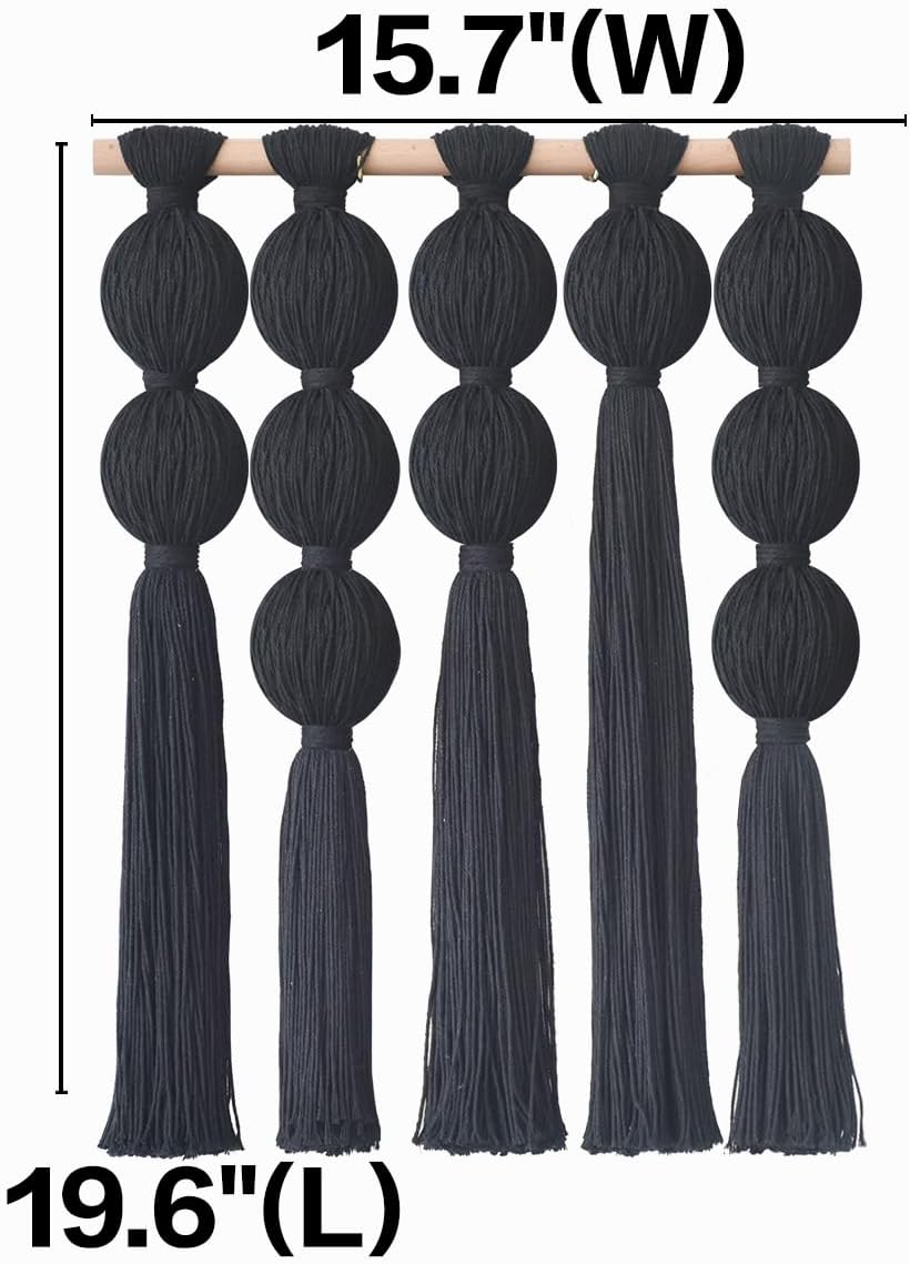 Macrame Wall Hanging Boho Home Decor Handmade Cotton Fiber Art with Neutral Ivory Tassels Modern Bohemian Wall Decor for Living Room Bedroom Apartment 27" W x 22" L