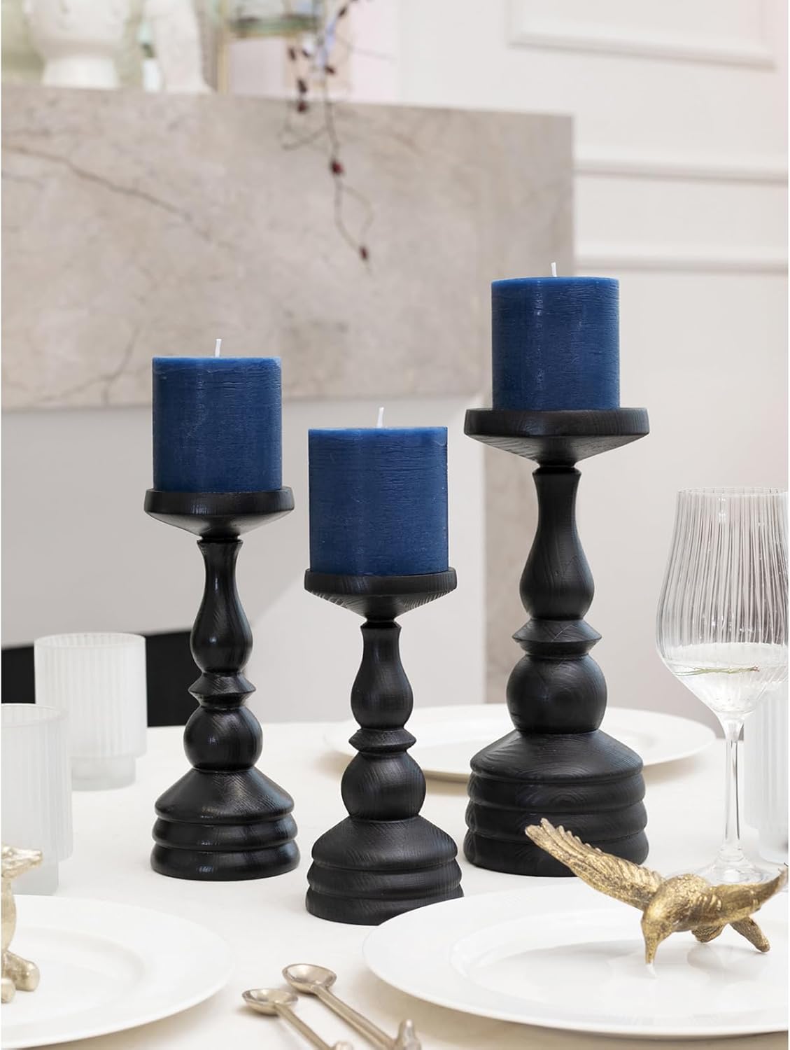 CANDWAX 3x4 inch Pillar Candles Set of 3 – Unscented Dripless Rustic Dark Blue Candles for Room Decor, Weddings, Centerpieces