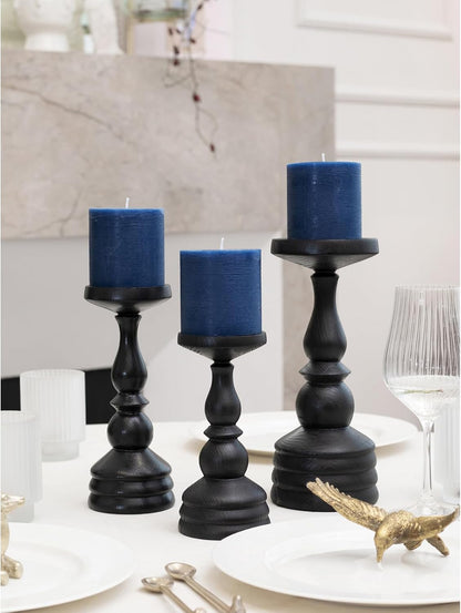 CANDWAX 3x4 inch Pillar Candles Set of 3 – Unscented Dripless Rustic Dark Blue Candles for Room Decor, Weddings, Centerpieces