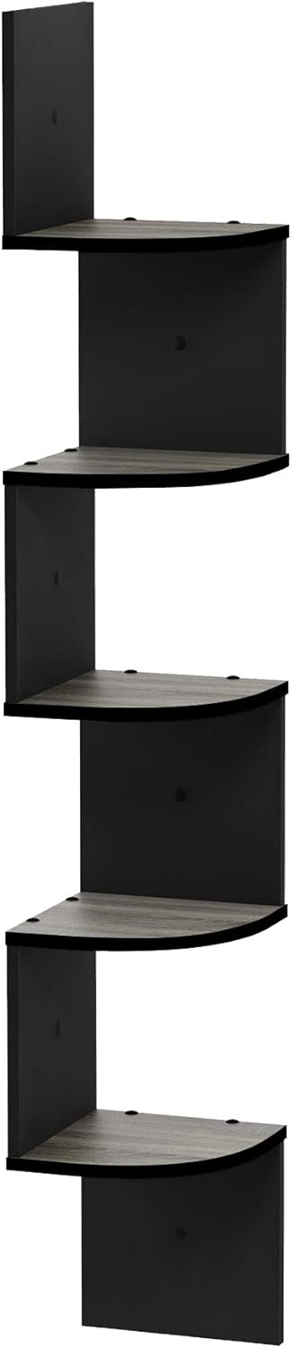 Furinno Rossi 5-Tier Wall Mount Floating Radial Corner Shelf, White