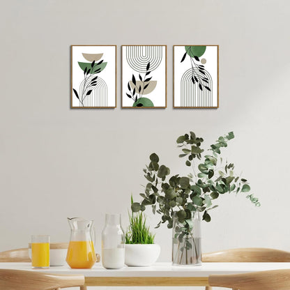 Bwodke Boho Wall Art, Framed Abstract Wall Art, Green Botanical Neutral Canvas Wall Decor, Large Mid Century Plant Pictures Set of 3, Modern Minimalist Paintings, for Bedroom Living Room Bathroom