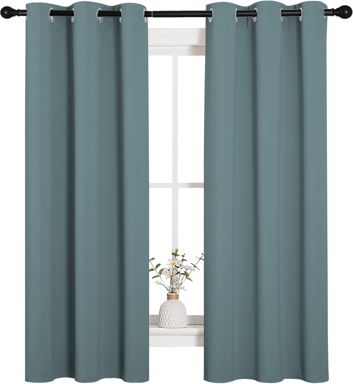 NICETOWN Halloween Pitch Black Solid Thermal Insulated Grommet Blackout Curtains/Drapes for Bedroom Window (2 Panels, 42 inches Wide by 63 inches Long, Black) - Colors C