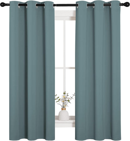 NICETOWN Halloween Pitch Black Solid Thermal Insulated Grommet Blackout Curtains/Drapes for Bedroom Window (2 Panels, 42 inches Wide by 63 inches Long, Black) - Colors C