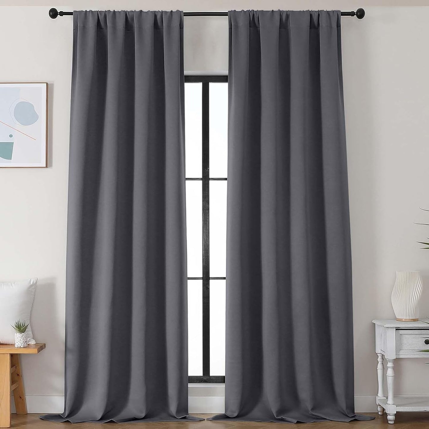 Simplebrand Ava Sage Green Blackout Curtains for Bedroom 63 Inch Length 2 Panels Set, Solid Thermal Insulated Energy Saving Rod Pocket Window Treatment Curtains Blackout Drapes, W40 x L63 Inch, Sage - Colors C