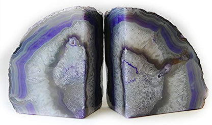 JIC Gem Dyed Blue Agate Bookends Geode Decorative Book Ends for Heavy Books with Rubber Bumpers for Office and Home Decoration Polished Small Size 2 to 3 Lbs