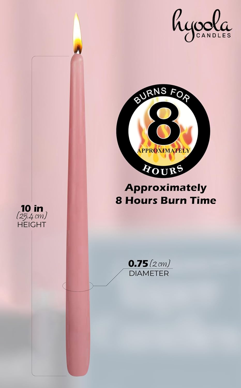 Hyoola Tall Taper Candles - 10 Inch Metallic Gold Unscented Dripless Taper Candles - 8 Hour Burn Time - 4 Pack