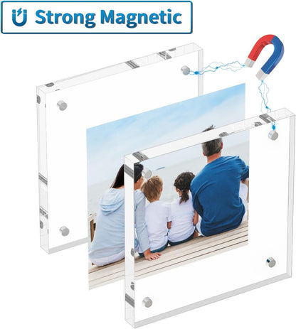 AITEE 4x6 Acrylic Picture Frames 3 Pack, 20% Thicker Block, Clear Picture Frames Freestanding Double Sided Magnetic Acrylic Lucite Frameless Transparent Square Frame Gift for Desktop Display
