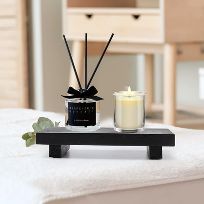Renawe Farmhouse Bathroom Counter Tray Wood Display Pedesta Stand Kitchen Countertop Trays Decorative Wooden Riser Dish Soap Dispenser Holder for Bathroom Sink Accessories Kitchen Decor Vanity Tray