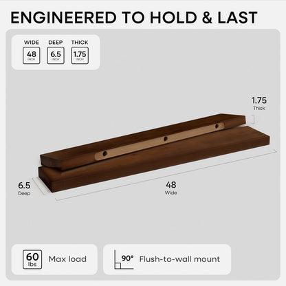 Homeforia 24 inch Natural Floating Shelf, High End Solid Real Wood 24inch Small Floating Shelves for Wall Mounted, Natural Wooden Floating Shelves, Heavy Duty Bracket, 24 X 6.5 X 1.75 in, Set of 2