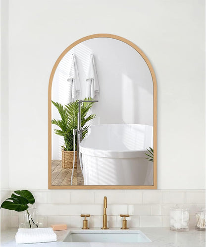 Black Arched Wall Mirror Aluminum Alloy Frame Bathroom Mirror Brushed Metal Vanity Wall Mounted Mirror for LivingRoom Bedroom Entryway Room Home Decor 16"x12"