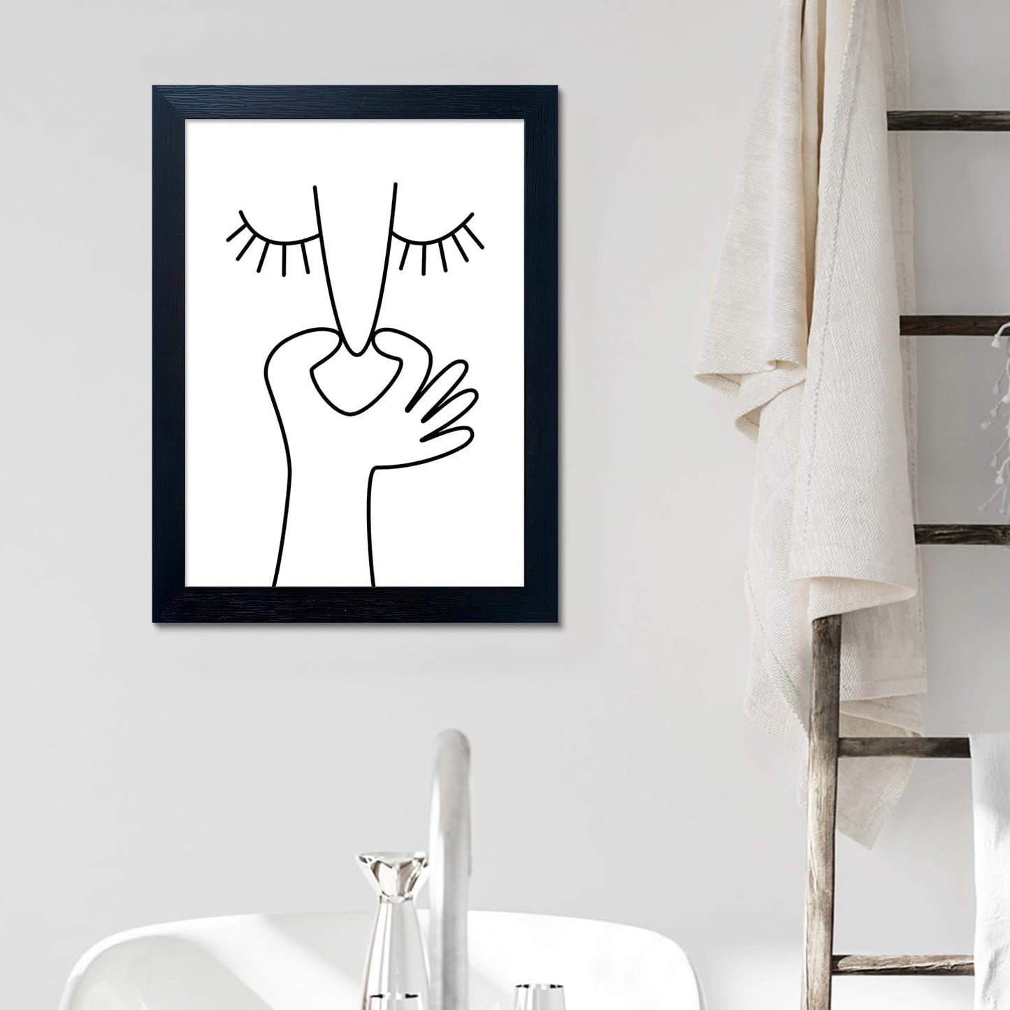 Bathroom Picture Wall Decor, Framed Black and White Bathroom Wall Art, Toilet Paper in Little Funny Raccoon's Hand Animal Canvas Print Painting