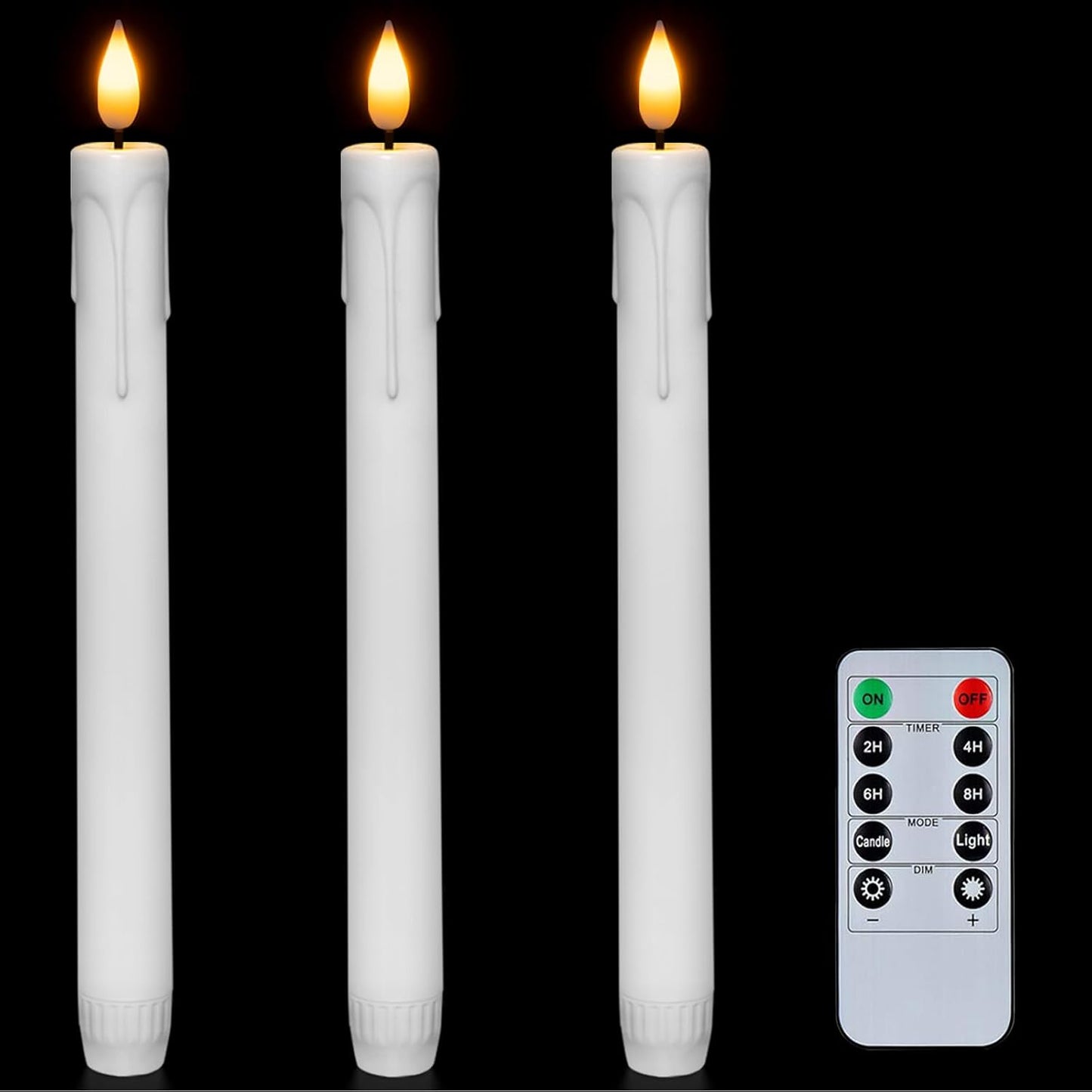 Homemory 6 Pcs Flameless Taper Candles with Remote, Timer, Dimmer, Ivory Battery Operated CandleSticks with Flickering Light, Plastic Led Window Candles, 9.6 Inches for Halloween Christmas Decoration