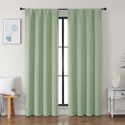Simplebrand Ava Sage Green Blackout Curtains for Bedroom 63 Inch Length 2 Panels Set, Solid Thermal Insulated Energy Saving Rod Pocket Window Treatment Curtains Blackout Drapes, W40 x L63 Inch, Sage - Colors C