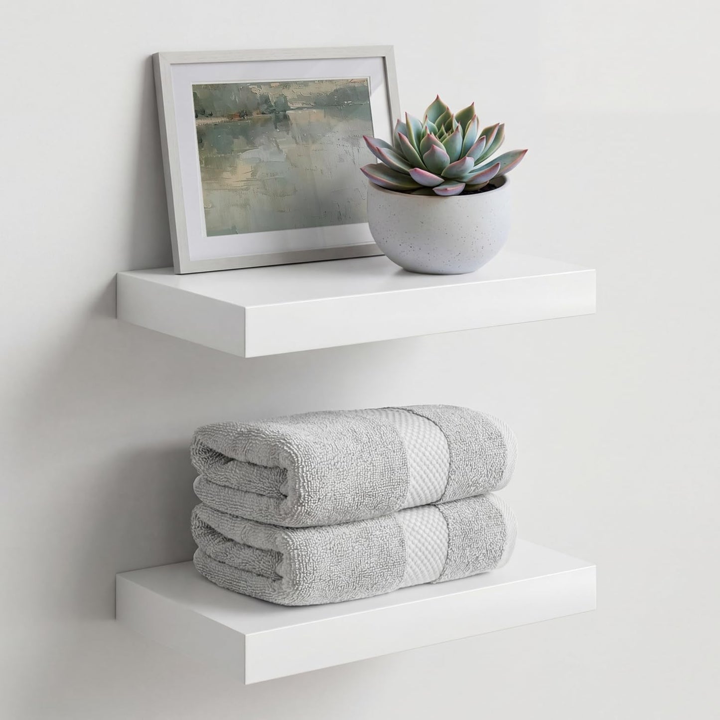 Homeforia 24 inch Natural Floating Shelf, High End Solid Real Wood 24inch Small Floating Shelves for Wall Mounted, Natural Wooden Floating Shelves, Heavy Duty Bracket, 24 X 6.5 X 1.75 in, Set of 2