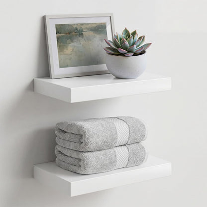 Homeforia 24 inch Natural Floating Shelf, High End Solid Real Wood 24inch Small Floating Shelves for Wall Mounted, Natural Wooden Floating Shelves, Heavy Duty Bracket, 24 X 6.5 X 1.75 in, Set of 2