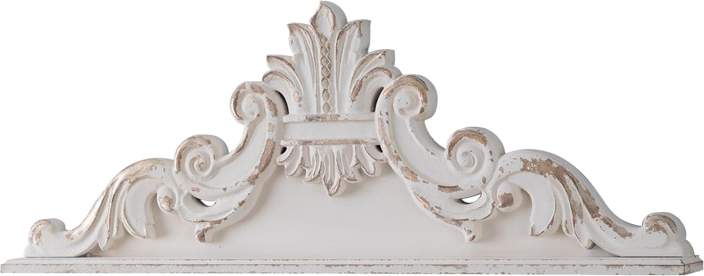 SOFE 39 inch Floral Carved Wall Sculptures French Country Wall Decor, Gorgeous Shabby Chic White Wood Wall Art, Arabesque Over The Door Decor for Farmhouse Living Room Bedroom Entryway Kitchen