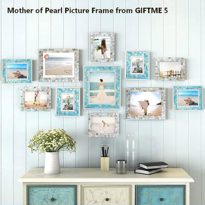 Silver Plate Picture Frame 5x7 Mother of Pearl 5 by 7 Photo Frame Mosaic Glass Tabletop Frame (Grey+ White,1pc)