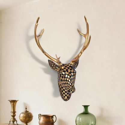 GIGICICI Mosaic Deer Head Wall Decor 15.7x8.7 Inch, Artistic Faux Resin Animal Head Wall Sculpture Hanging for Living Room Bedroom Kitchen Office, Black-White Gift
