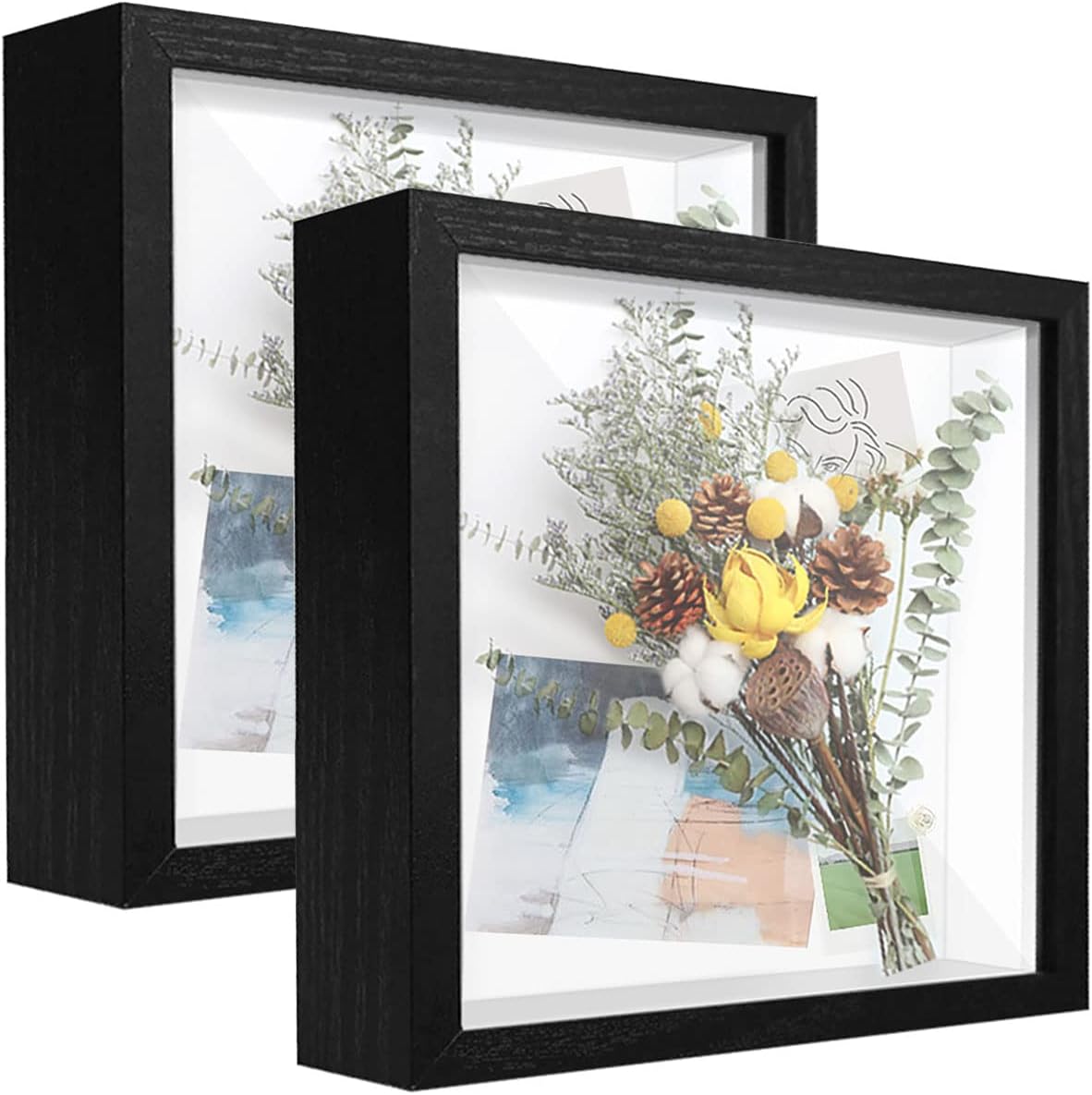 8x8 Shadow Box Frame Display Case with Letter Stickers, 3D Picture Frame, Display Case Box for Memorabilia, Baby Items, Wedding Memories, Crafts, Tickets and Photos (White, 8x8)