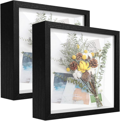 8x8 Shadow Box Frame Display Case with Letter Stickers, 3D Picture Frame, Display Case Box for Memorabilia, Baby Items, Wedding Memories, Crafts, Tickets and Photos (White, 8x8)