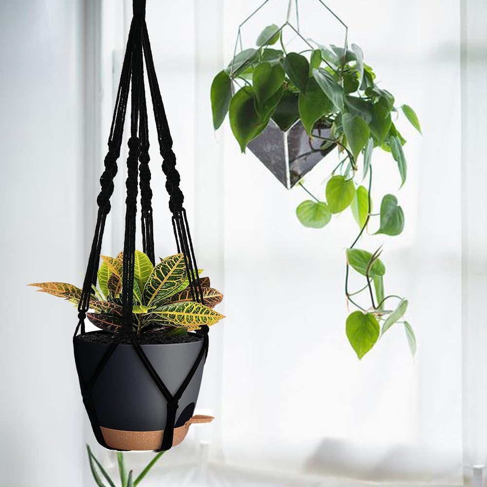 Bouqlife Hanging Planters with Macrame Plant Hangers for Indoor Outdoor Plants 3 Set Self Watering Pots Hanging Baskets Flower Pot Holders 3 Different Size